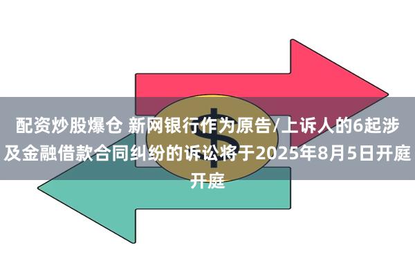 配资炒股爆仓 新网银行作为原告/上诉人的6起涉及金融借款合同纠纷的诉讼将于2025年8月5日开庭